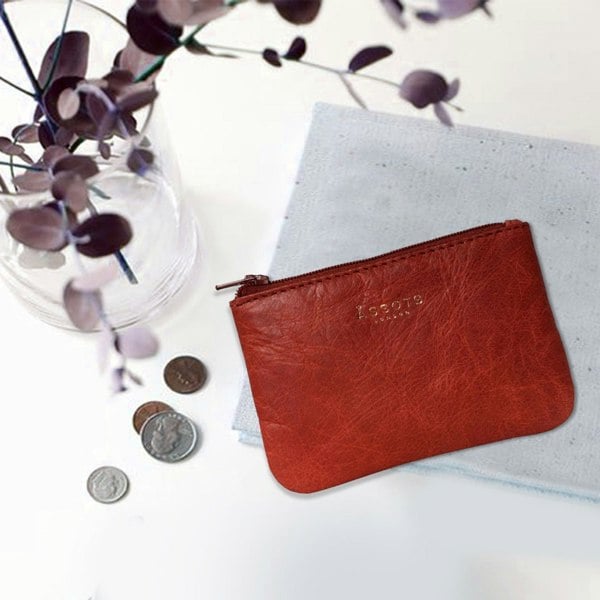 Assots London 'Poppy' Red Full Grain Leather Zip Top Coin Purse