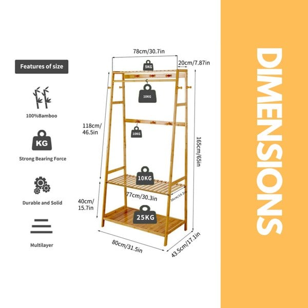 Rafaelo Mobilia Bamboo Clothes Rail With 2 Shelves