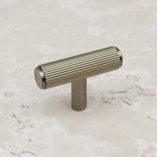 Handle & Home Antique Brass Reeded Handles and Coordinating Knobs