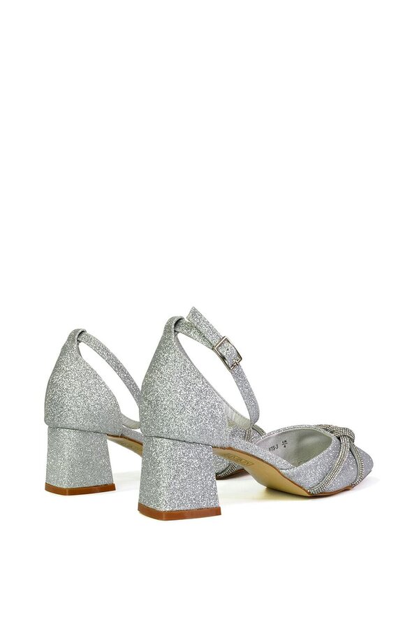 XY LONDON Ankle Strap Pointed Toe Diamante Mid Block Heels