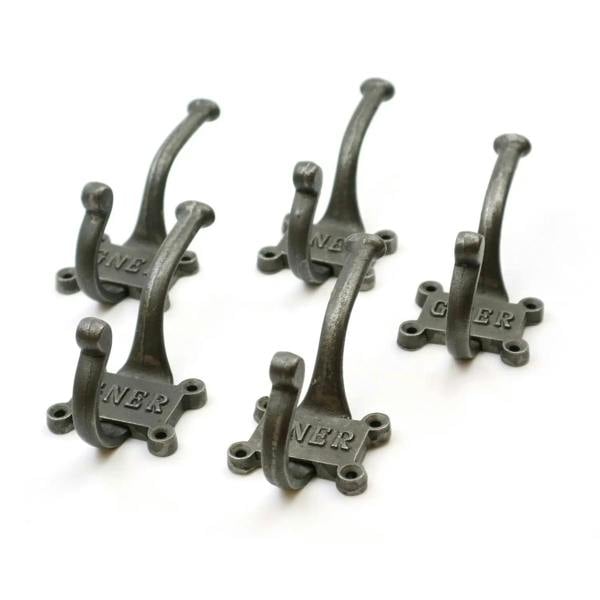 Coat Hook Double ‘GNER’ 2 Part Cast Antique Iron 125mm - Pack of 5