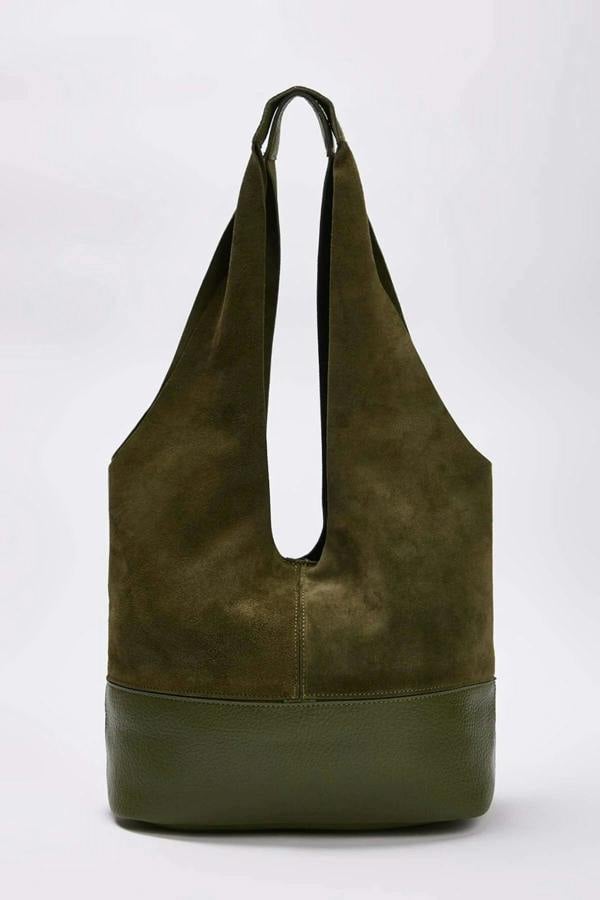 WOVCOR Genuine Leather Midi Shoulder Bag with Zipper Expandable