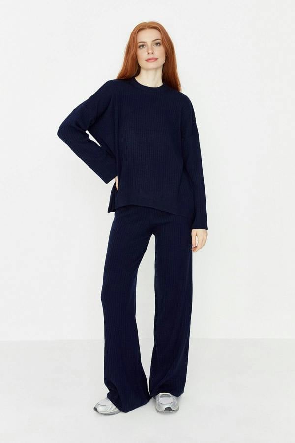 WOVCOR 2-Piece Loose Fit Basic Ribbed Knit Top & Pants Set