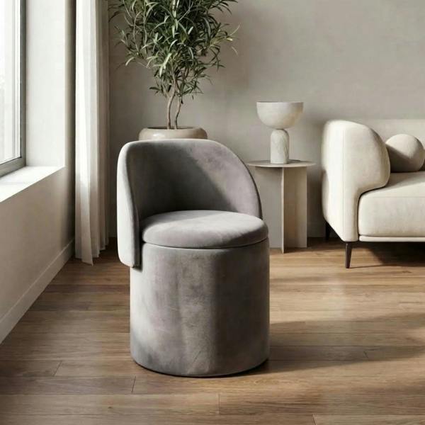 Garden Greatness Grey Velvet Storage Ottoman Chair