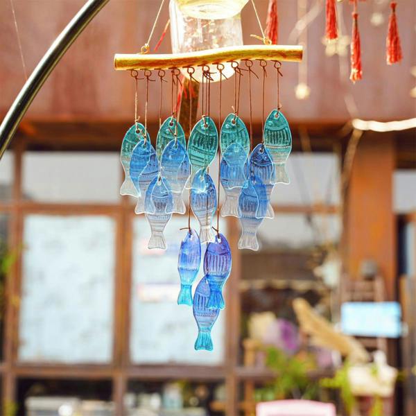 Leaper Fish-shaped Blue Glass Wind Chime