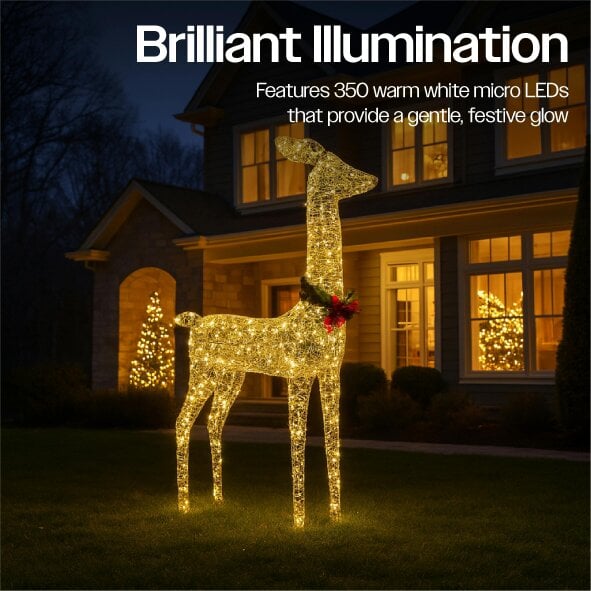 Scotts of Stow Xmas Haus 108CM Gold Rattan LED Christmas Festive Deer