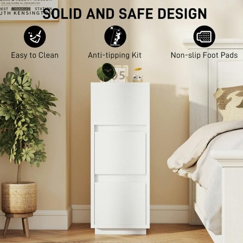 Wyld Haus Nineso Valu White Slim Bedside Table With 2 Drawers And Open Shelf