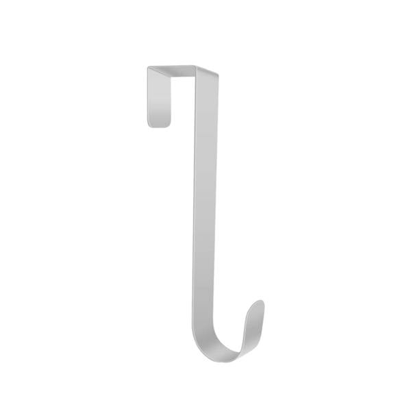 White metal wreath hook with a minimalist design, isolated against a white background.