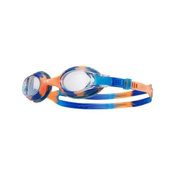 TYR Swimples Tie Dye junior goggles in blue orange with clear lenses and comfy head strap