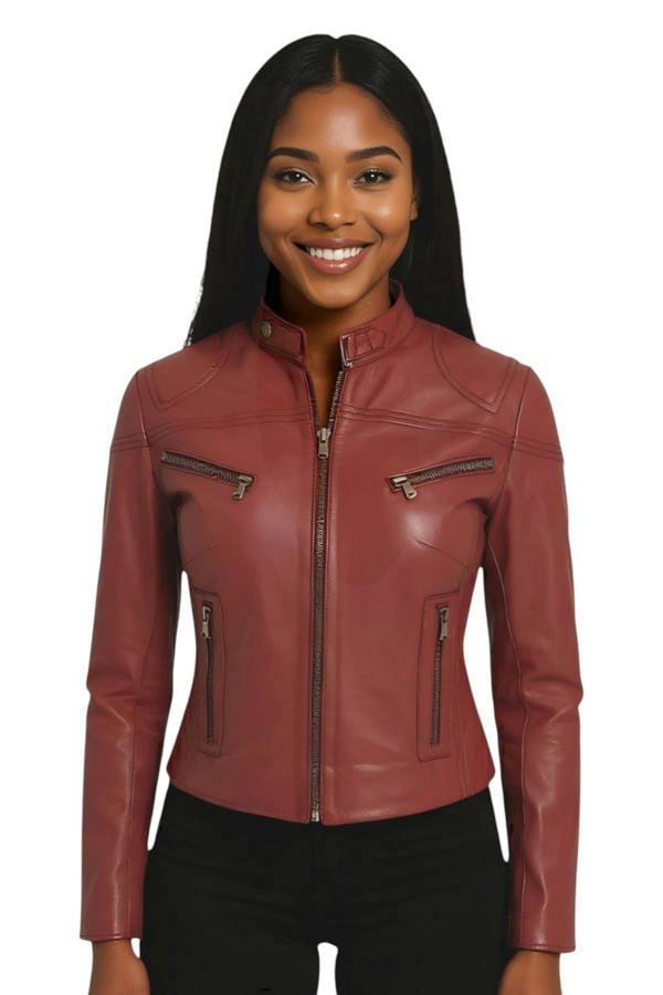 Infinity Leather Women's Casual Slim-Fit Leather Biker Jacket-Tulsa