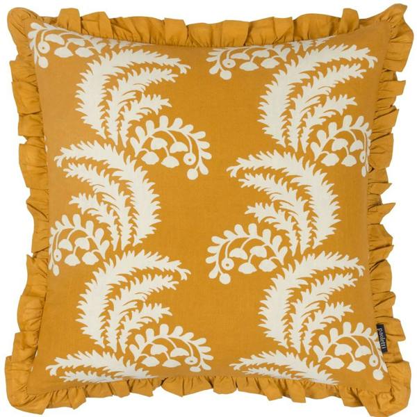 Paoletti Montrose Pleated Floral Cushion Cover - Ochre - 