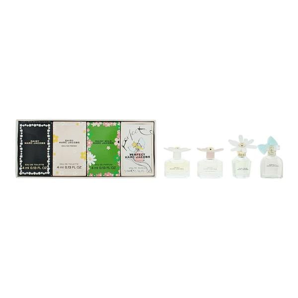 Marc Jacobs Daisy Wild 4ml, Daisy 4ml, Perfect 5ml, Daisy Eau So Fresh 4ml Mini Gift Set for Her