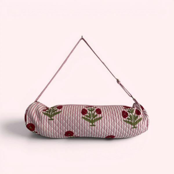 Hayley & Co Yoga Mat Bag | Pink Stripe and Flower Print