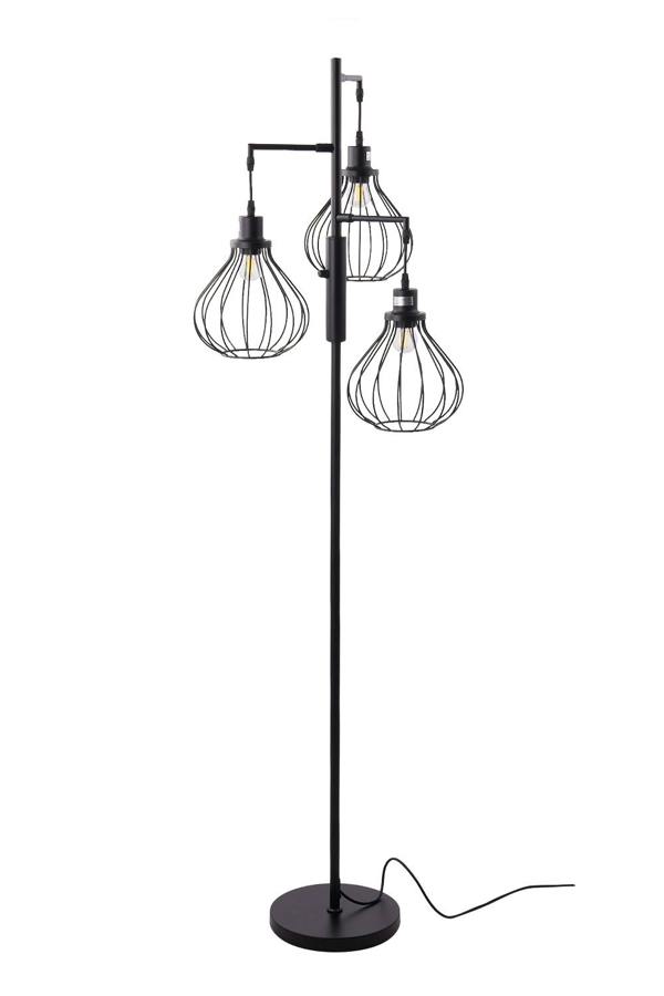 Living and Home Modern Industrial Black 3-Head Floor Lamp with Lantern Style Shade