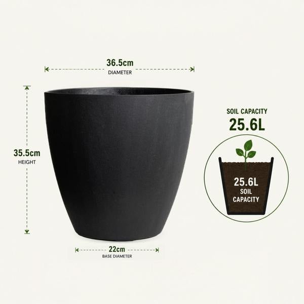 Nicoman Madison Black Smooth Recycled Rubber Plant Pot