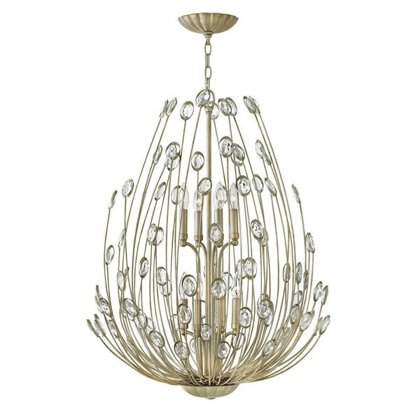 8 Bulb Chandelier Hanging Pendant LIght Silver Leaf LED E14 60W Bulb Loops