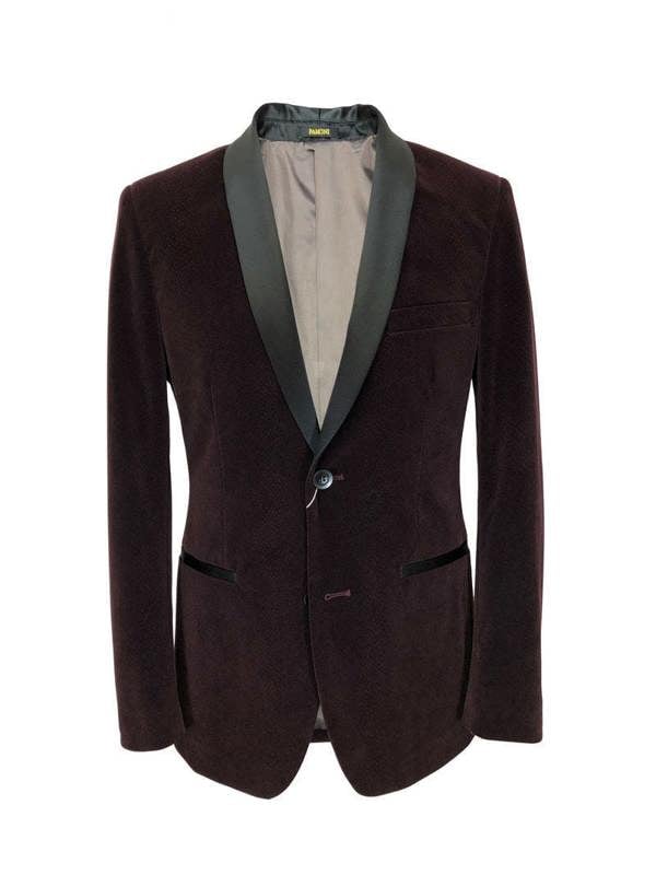 Burgundy Snakeskin Effect Velvet Dinner Jacket - Pamoni