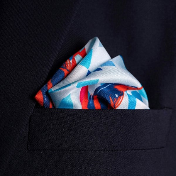 Otway & Orford 'Jubilee Diamond' aerobatics silk pocket square - red, white & blue (42x42cm)