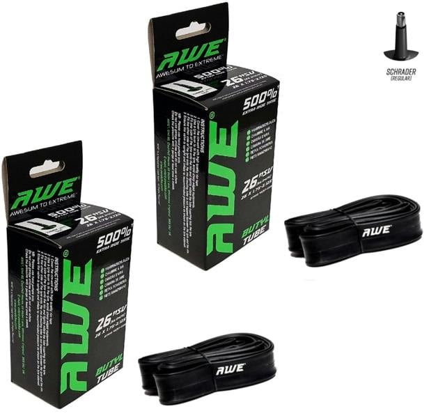 Awe 2 x Butyl Rubber 26" x 1.75-2.125 Inner Tube 500%* Extra Ride Time Schrader Valve