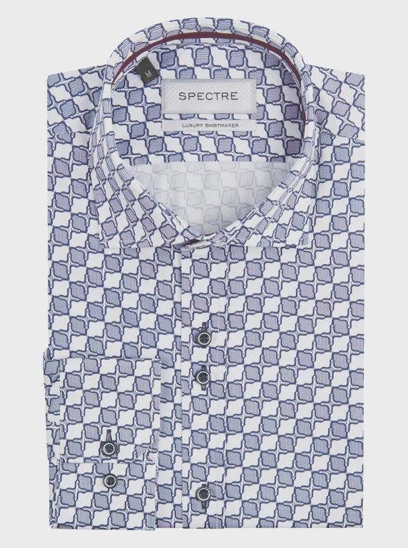 SPECTRE Ronnie Geometric Print Luxury Shirt - White/ Blue