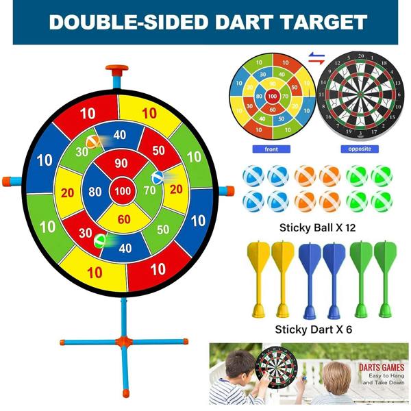 ATEK Kids Double Sided Dart Board Set 12 Balls 6 Darts Indoor Outdoor