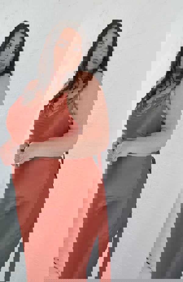 Rewritten London Pollenca Dress in Terracotta Satin