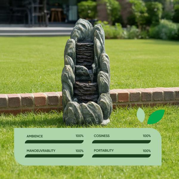 Gardenwize Solar Water Feature – Tiered Cascading Rock Fountain with LED Lights & Battery Backup