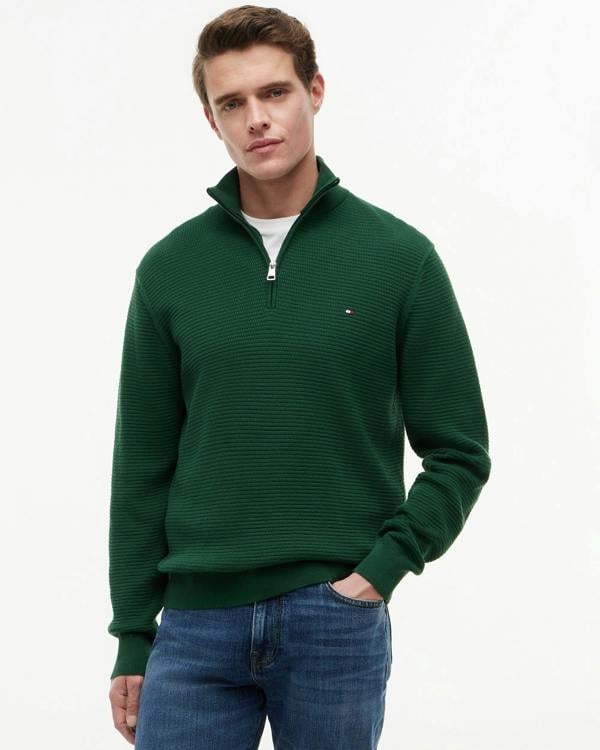 Tommy Hilfiger Seasonal Structure 1/4 Zip Mens Mock Neck Sweatshirt - Street Green