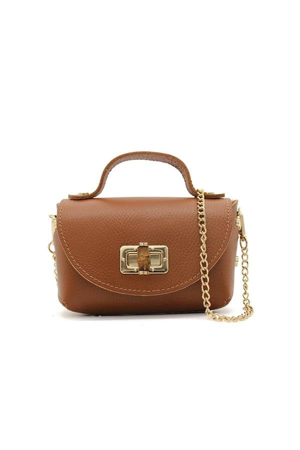 Pluspup Genuine Italian Leather Crossbody Bag with Chain Strap and Twist Lock Closure