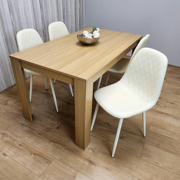 Kosy Koala Wooden Dining Table with 4 Cream Gem Patterned Chairs Rusteic Effect Table with Cream Chairs