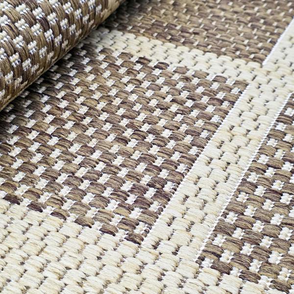 Viva Rugs Non-Slip Beige Brown Rug Geometric Border Design Flat Weave Kitchen Dining Room Living Room Area Mat