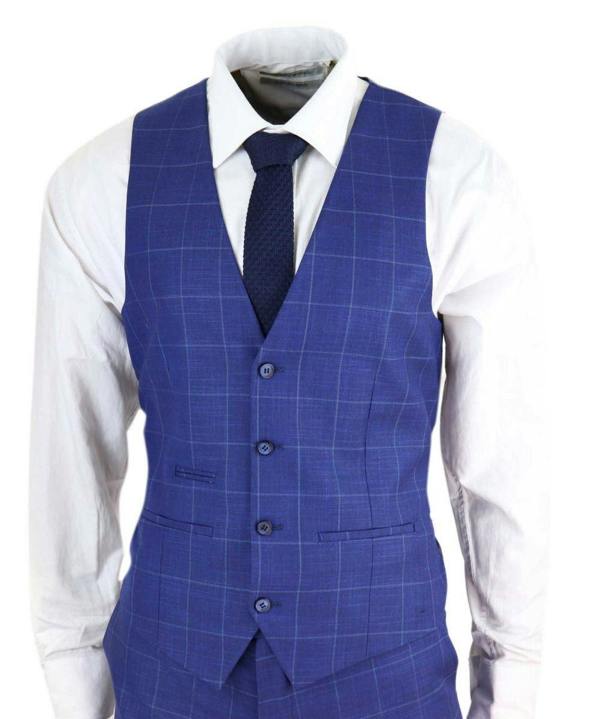 Paul Andrew Mens 3 Piece Royal Blue Check Vintage Retro Suit