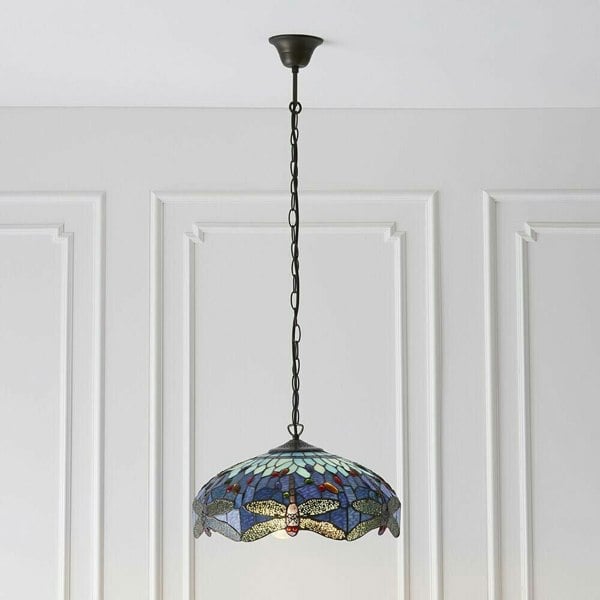 Tiffany Glass Hanging Ceiling Pendant Light Blue Dragonfly 3 Lamp Shade i00109 Loops