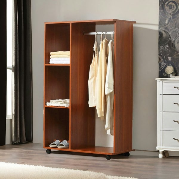 Rafaelo Mobilia Small Open Wardrobe With Wheels Walnut Brown