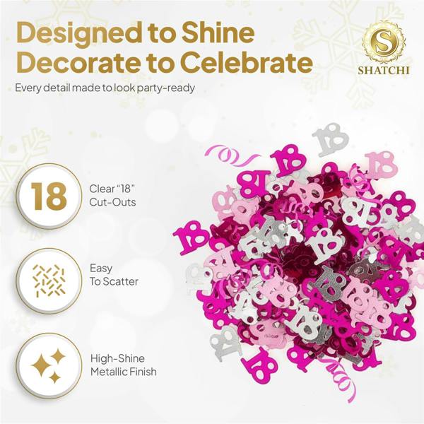 18th Birthday Pink and Silver Metallic Confetti Decoration Pack for Party Tables image 8