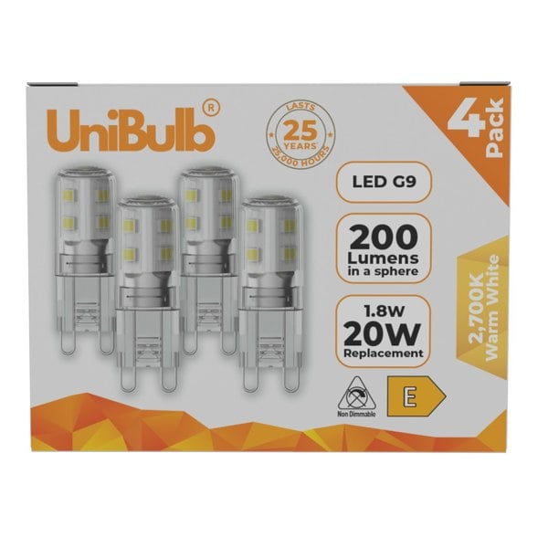 UniBulb LED G9 200lm 1.8W 2700K (Warm White) Light Bulb - Pack of 4