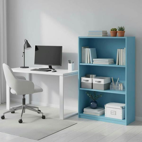 WALPLUS JAYA Simple Home 3-Tier Adjustable Shelf Bookcase, Light Blue | Stylish Wall Art for Modern Homes