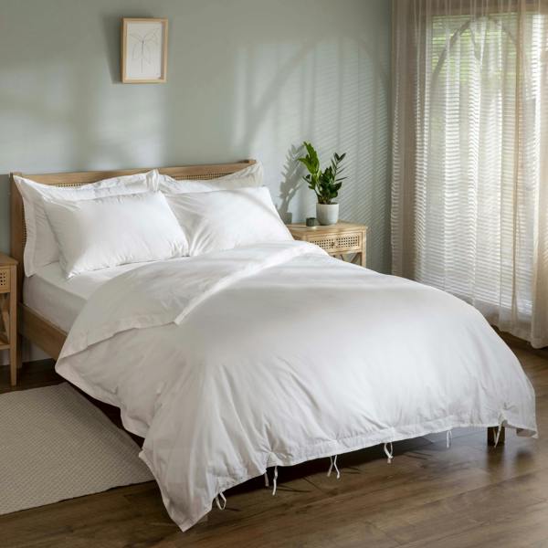 White 200 Thread Count Organic Cotton 30cm Standard Fitted Sheets styled in a bedroom 2 | Soak and Sleep