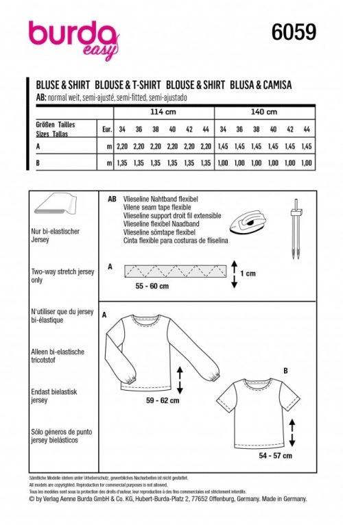 Burda Sewing Pattern 6059 Tops For Women, 8-18 (34-44) - Easy