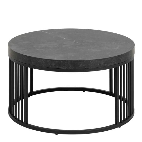 Wyld Haus Dublin Black Marble Effect Round Coffee Table with Black Steel Base