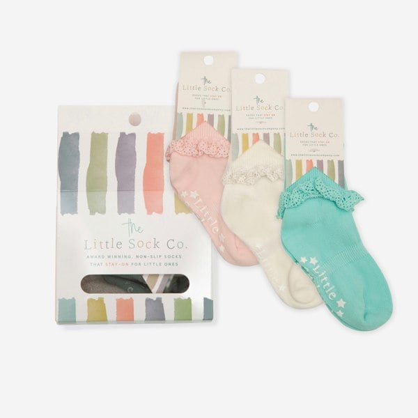 Little Sock Co. Gift Box of Socks - 3 Pairs of Frilly Non-Slip Stay-on Socks