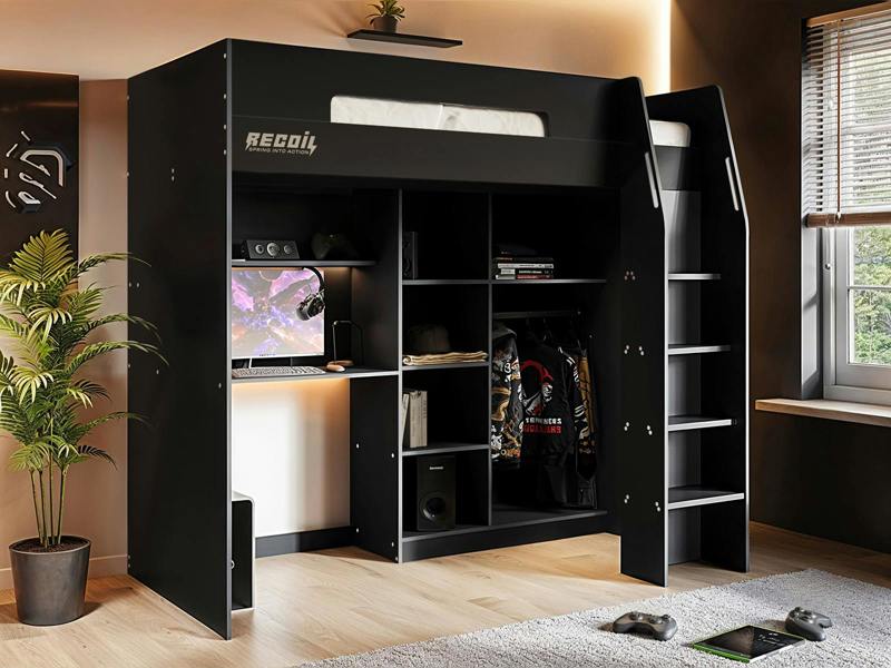 Flair Summit Gaming High Sleeper with Wardrobe Black