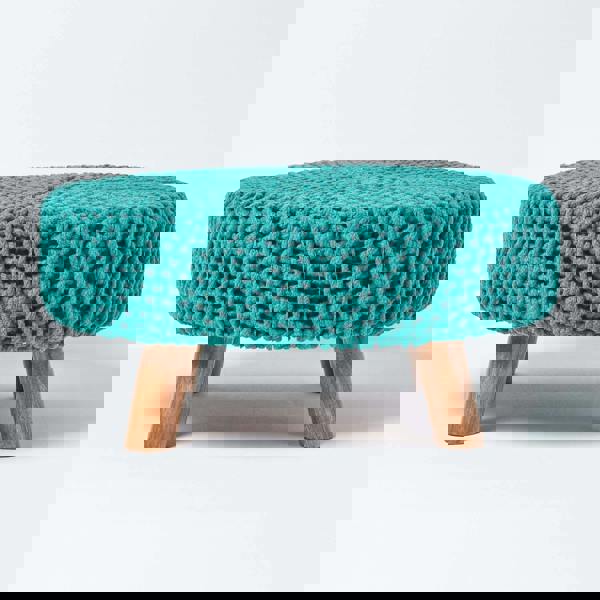 HOMESCAPES Large Round Cotton Knitted Footstool on Legs