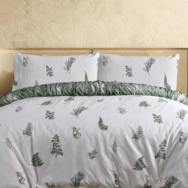 Smart Living Reversible Polycotton Fern Rouched Duvet Cover and Pillowcase Set