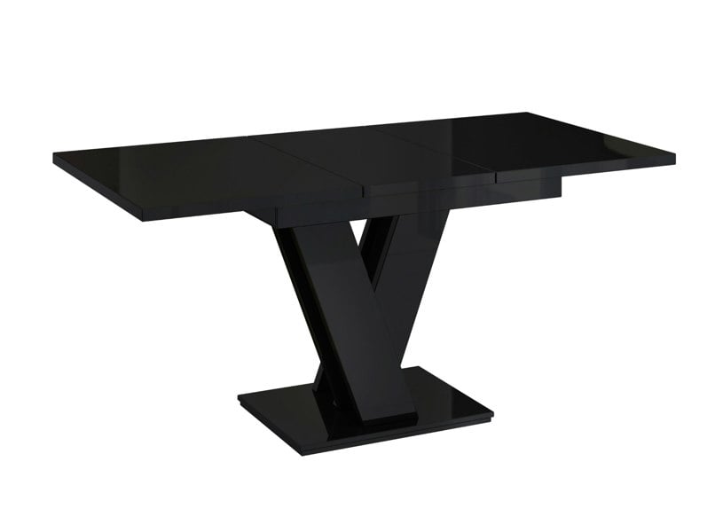 Elegant MASIV dining room table in black gloss with extendable rectangular top.