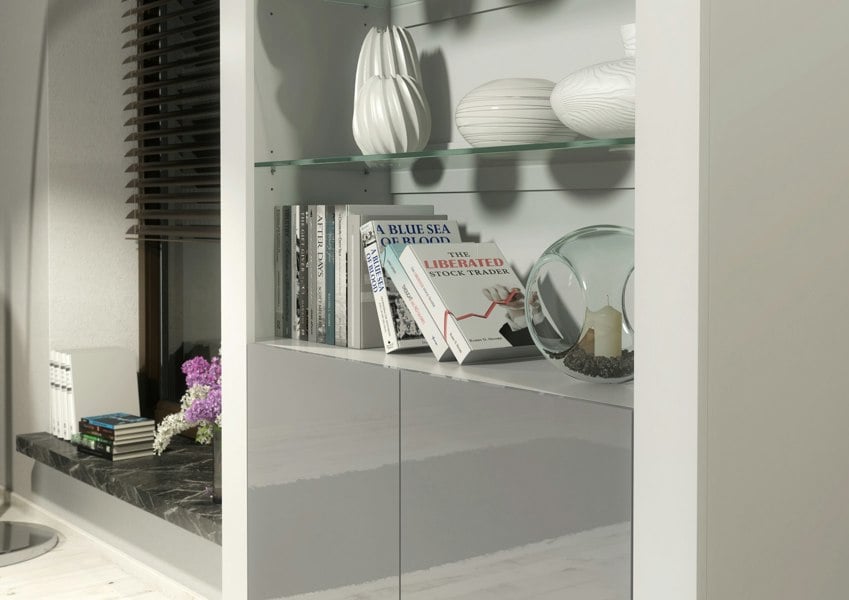 Mex Furniture Tall Display Cabinet 170cm White Matt Body and Grey Gloss Doors – Modern Open Shelving Unit