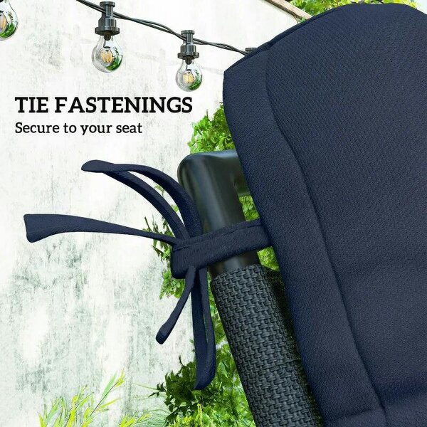 Bobobiy 2-Piece Seat Cushion Replacement with Backrest, Garden Patio Chair Cushions Set with Ties, Dark Blue