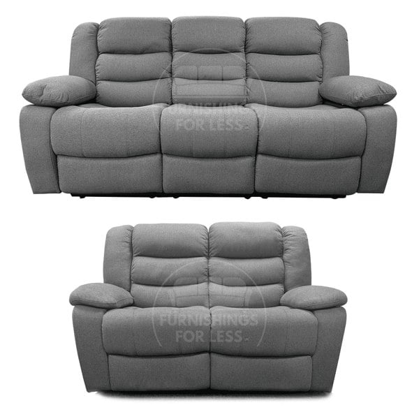 Manhattan Full Fabric Reclining Sofa Suite 3 + 2 - Grey