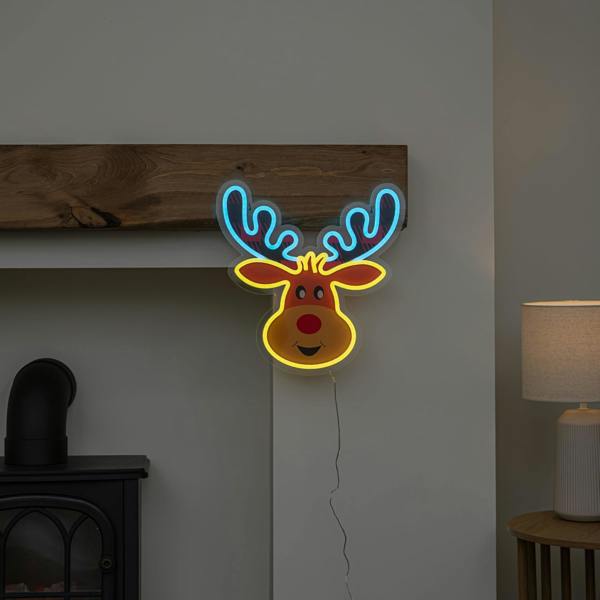 Samuel Alexander 35cm Light Up Rudy Reindeer Christmas Decoration USB LED Neon Sign