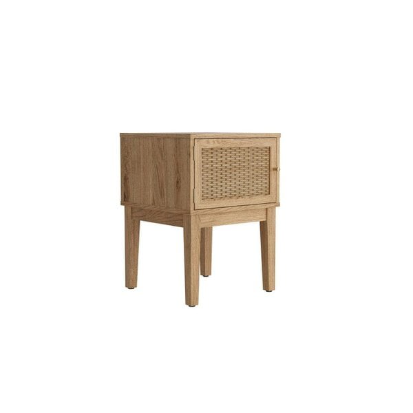 Wyld Haus Waterford Oak Wood and Rattan Bedside Table 1 Door